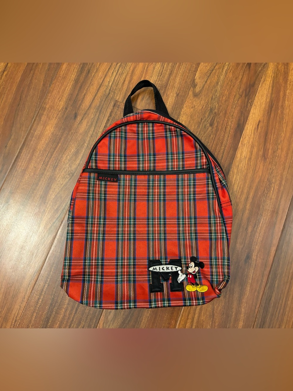 Mickey Unlimited Vintage Red Plaid Embroidered Backpack